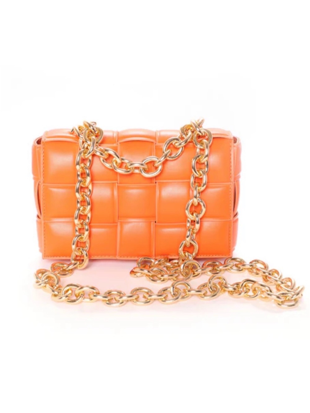 Orange Quilted Leather Chain Shoulder Bag